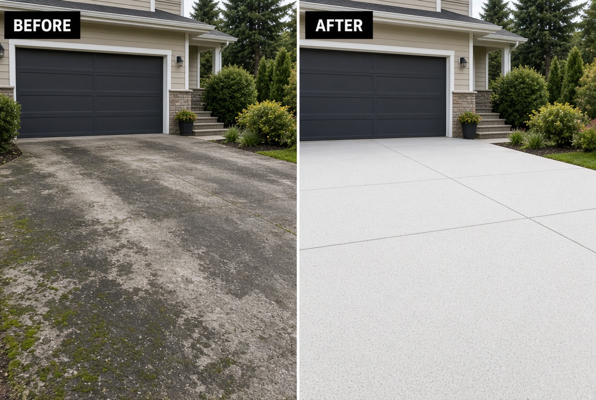 Before and After Power Washing Driveway